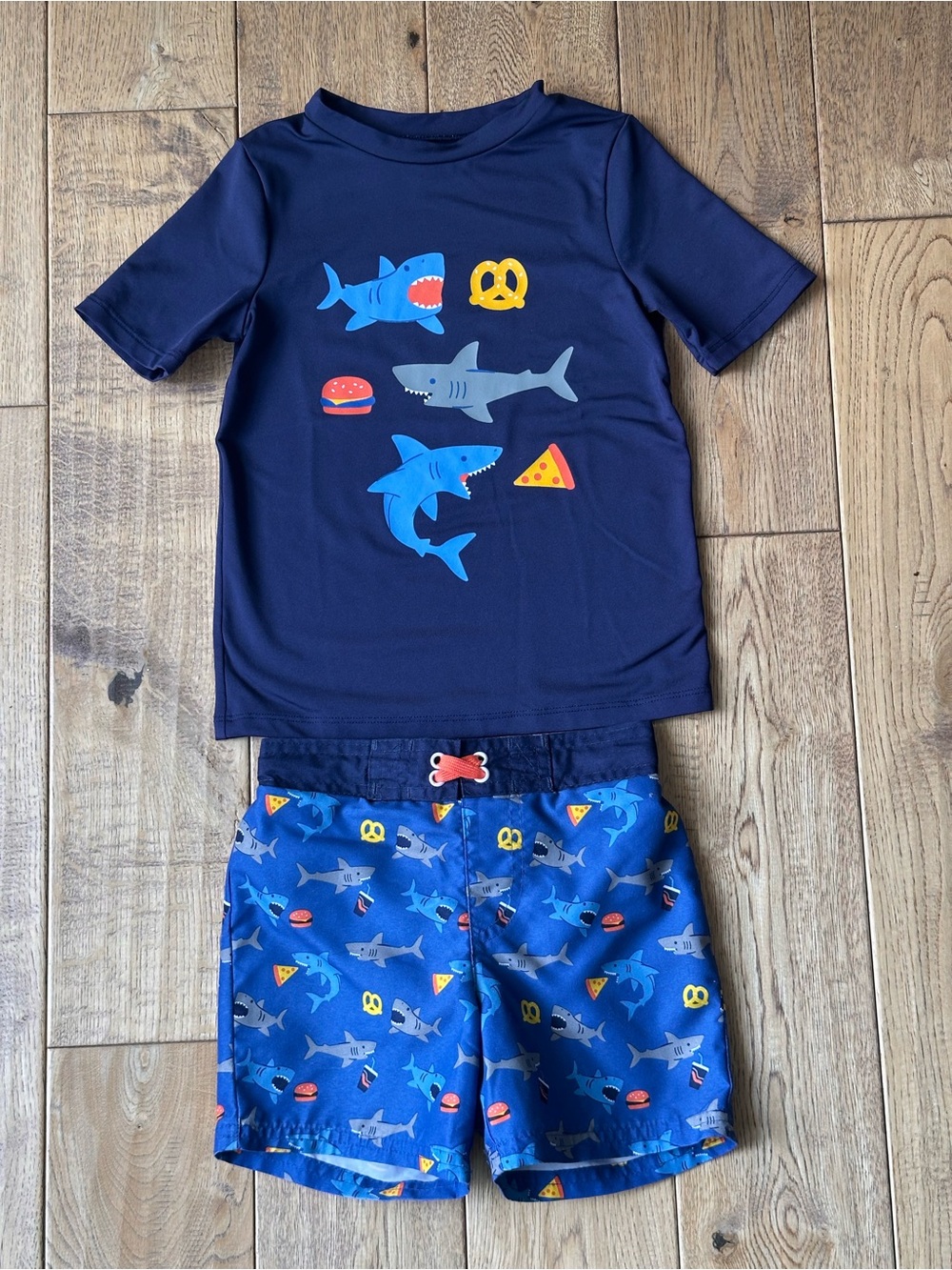 Cat & Jack Shark Themed Rashguard and Swim Trunks Set size 3T/4T
